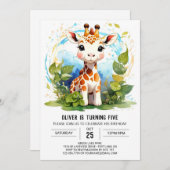 Kleine Giraffe Aangepaste Verjaardagsuitnodiging Kaart (Voorkant / Achterkant)
