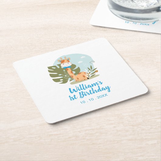 Kleine Giraffe (Boy Safari Animal) Dag Kartonnen Onderzetters (Schuin)