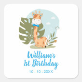 Kleine Giraffe (Boy Safari Animal) Dag Vierkante Sticker (Voorkant)