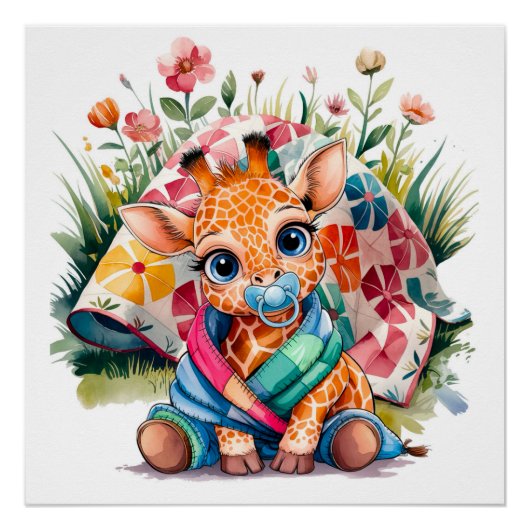 Kleine Giraffe Fopspeen en Deken Baby shower Perfect Poster (Voorkant)