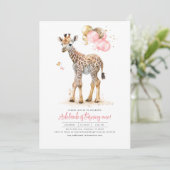 Kleine Giraffe Roze en bruin meisje Kaart (Staand voorkant)