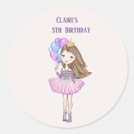 Kleine Girlprinses Birthday Ronde Sticker (Voorkant)