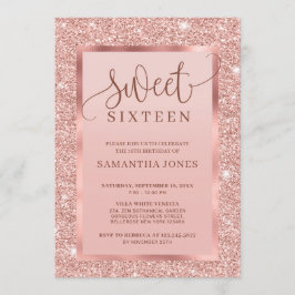 Kleine glamour roos goudglitter zoete zestien kaart