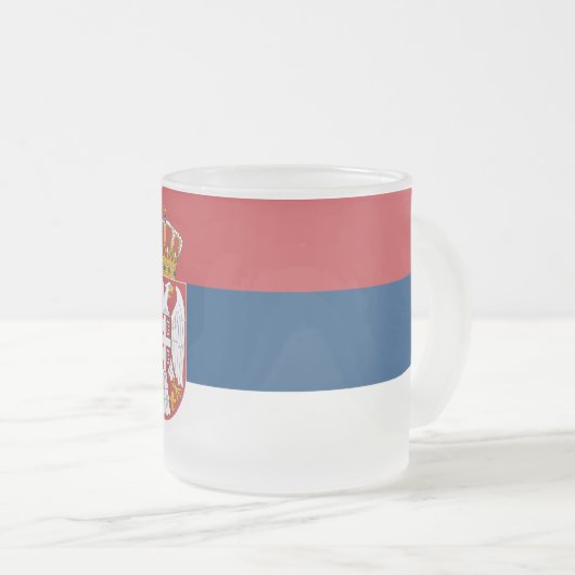 Kleine glazen mok met vlag van Servië (Voorkant rechts)