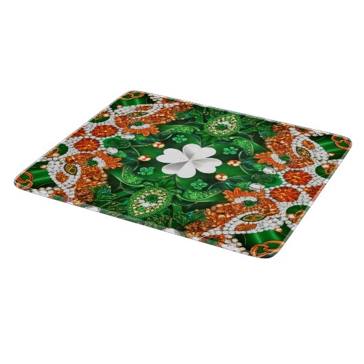 Kleine glazen snijplank met Ierse kleuren (Hoek)