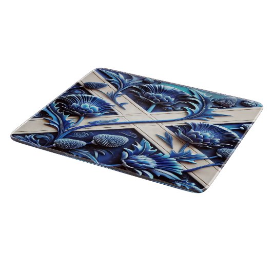 Kleine glazen snijplank met Schotse distels (Hoek)