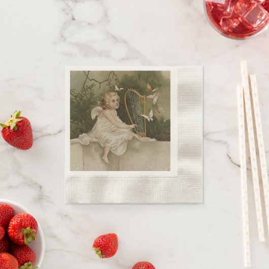 Kleine glimlachende engel met vlinders en harp servetten (Insitu)