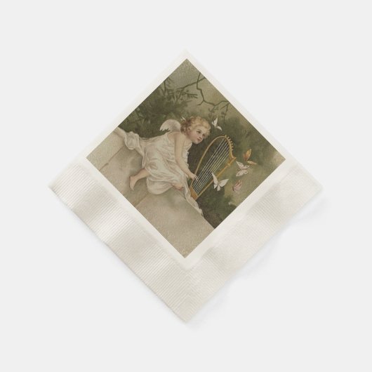 Kleine glimlachende engel met vlinders en harp servetten (Hoek)