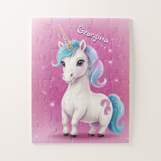 Kleine Glitter Eenhoorn Gepersonaliseerde Kinderen Legpuzzel (Verticaal)