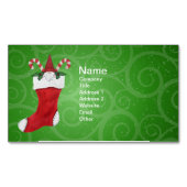 Kleine Gnome rood Pet in Christmas Stocking Green Magnetisch Visitekaartje (Voorkant)
