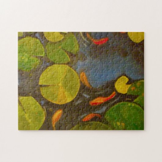 Kleine Goldfish Koi in Pond met Lily Pads Legpuzzel (Horizontaal)