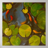 Kleine Goldfish Koi in Pond met Lily Pads Poster (Voorkant)
