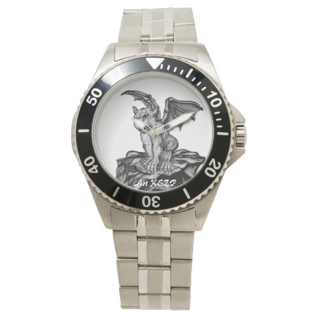 Kleine Golem Gargouille, Zwart-wit ontwerp Horloge (Voorkant)