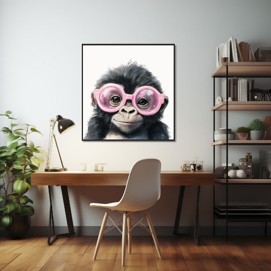 Kleine gorilla met roze bril Poster