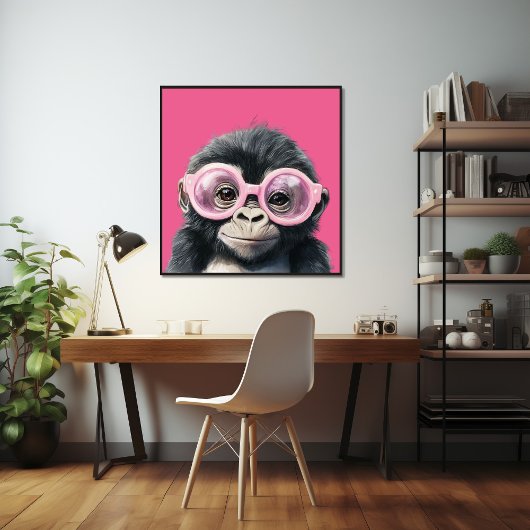 Kleine gorilla met roze bril Poster