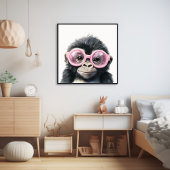 Kleine gorilla met roze bril Poster