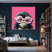 Kleine gorilla met roze bril Poster