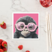 Kleine Gorilla met roze bril - Roze achtergrond Servet (Insitu)