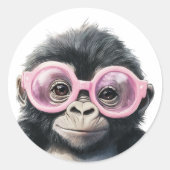 Kleine gorilla met roze bril Sticker (Voorkant)