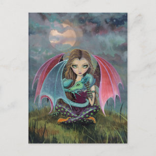 Kleine gotische fee en draak fantasie kunst briefkaart