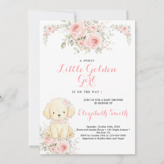 Kleine Gouden Meisje Baby Shower | Golden Retrieve Kaart