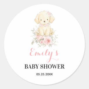Kleine Gouden Meisje Baby Shower Retriever Puppy Ronde Sticker