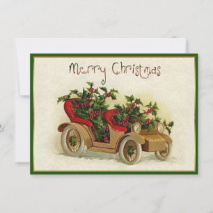 Kleine gouden vintage auto Kerstmis Notitiekaartje