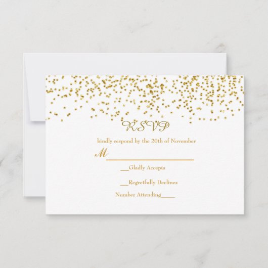 Kleine goudStippen Confetti Moderne RSVP-kaart RSVP Kaartje (Voorkant)