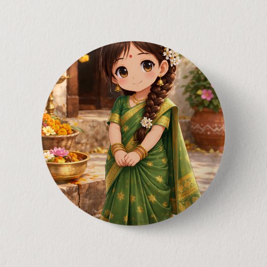 Kleine Grace in het groen Ronde Button 5,7 Cm (Voorkant)