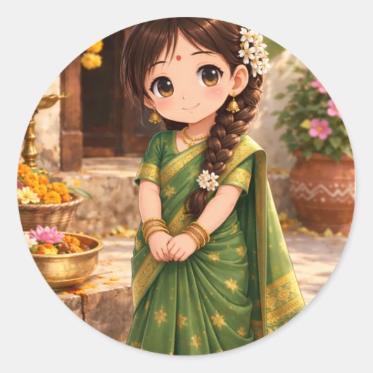Kleine Grace in het groen Ronde Sticker (Voorkant)