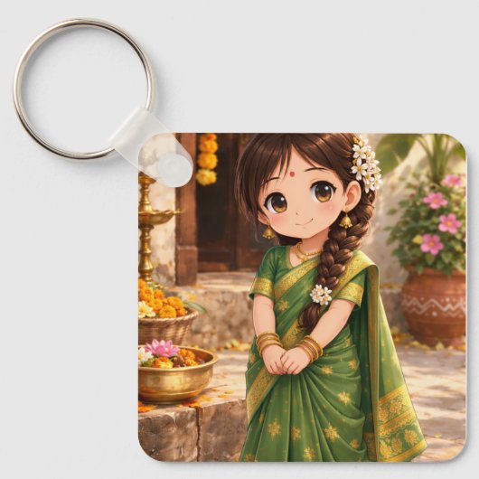 Kleine Grace in het groen Sleutelhanger (Voorkant)