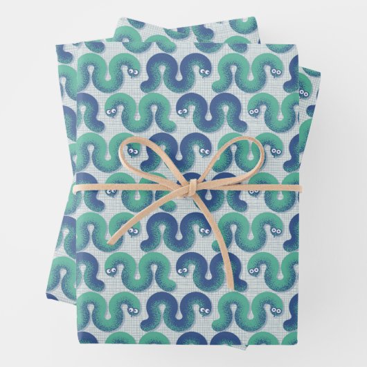 Kleine grappige slangen (Turquoise en Blue) Inpakpapier Vel (In situ)