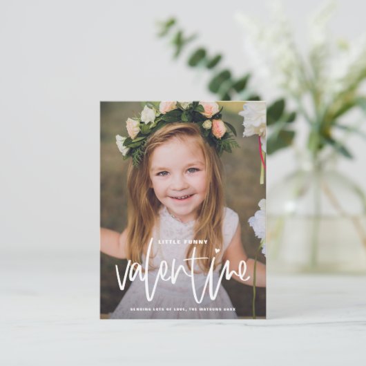 Kleine Grappige Valentijn Hand Geletterde Foto Feestdagenkaart (Staand voorkant)