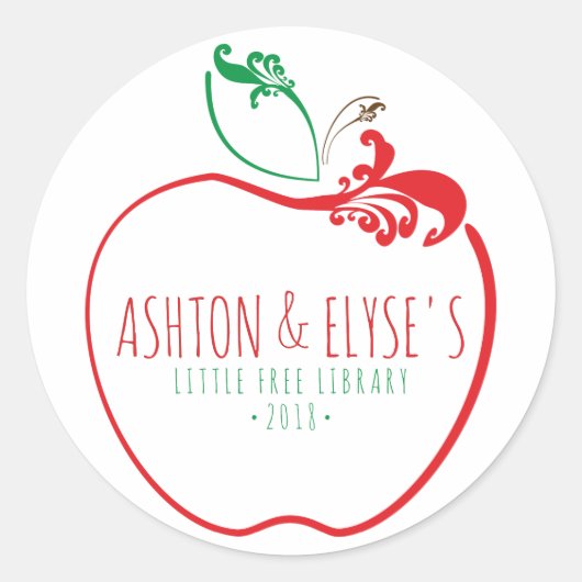 kleine gratis bibliotheek bloeiend appelstempel ronde sticker (Voorkant)