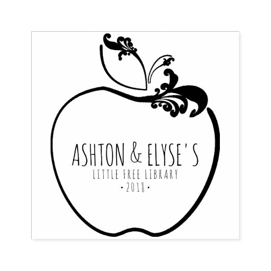 kleine gratis bibliotheek bloeiend appelstempel rubberstempel (Afrduk)