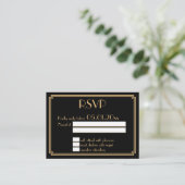Kleine Great Gatsby Art Deco Zwarte Trouw RSVP Informatiekaartje (Staand voorkant)