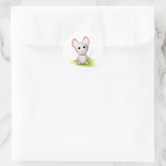 Kleine grijze muis ronde sticker (Tas)