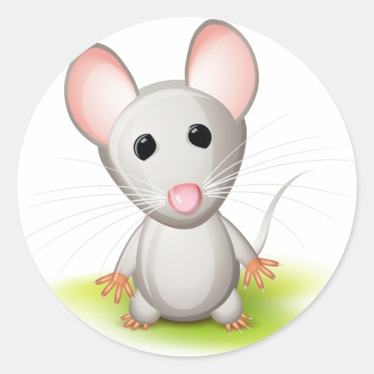 Kleine grijze muis ronde sticker (Voorkant)