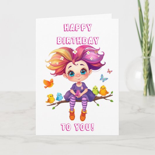 Kleine grillige elf met vlinders en vogels kaart (Voorkant)