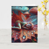 Kleine grillige fee slapen op een blad kaart (Gele Bloem)