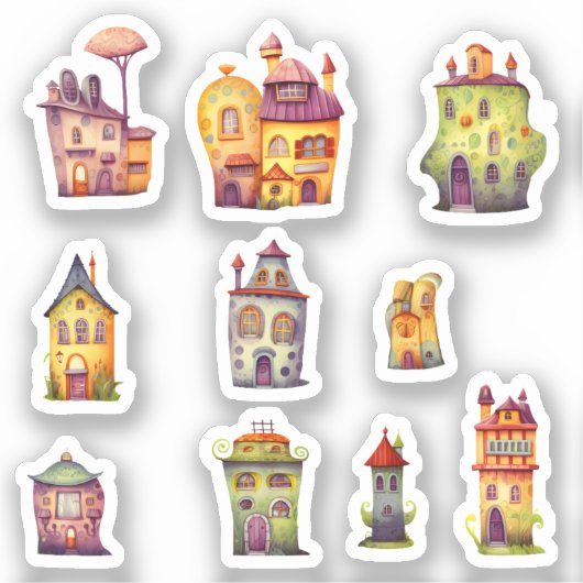 Kleine grillige huizen scrapbooking sticker (Voorkant)