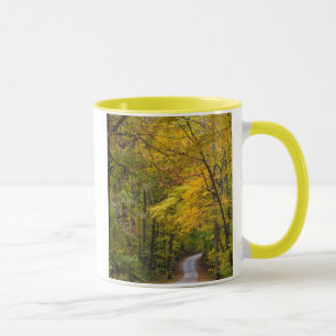 Kleine grindweg omzoomd met herfstkleuren mok