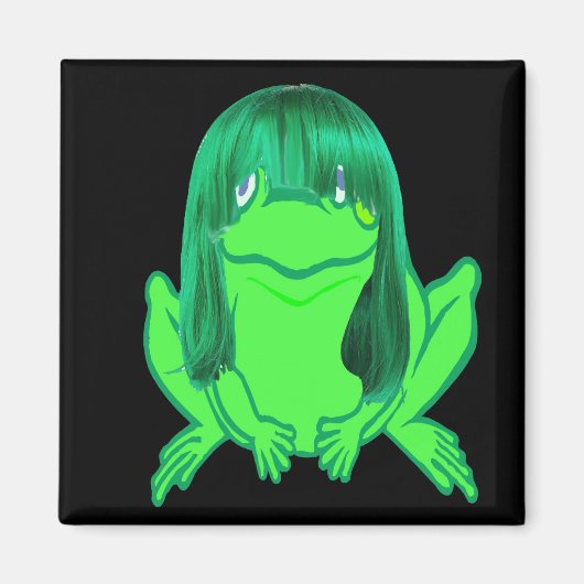Kleine groene kikker w / groene pruik magneet (Voorkant)