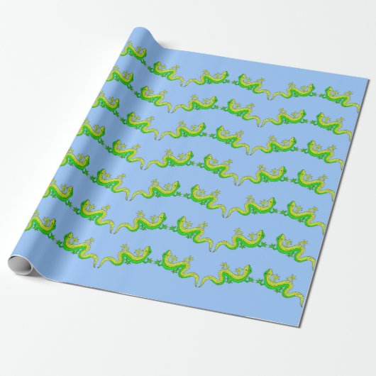 kleine groene lizards afdrukken cadeaupapier (Uitgerold)