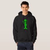 Kleine Groene Man op Zwarte Hoodie (Voorkant volledig)