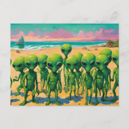 Kleine groene mannen buitenaardse wezens op een st briefkaart