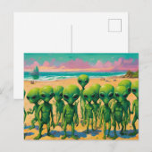 Kleine groene mannen buitenaardse wezens op een st briefkaart (Voorkant / Achterkant)