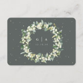 Kleine Groene Snowberry+Eucalyptus Bruiloft Detail Informatiekaartje (Achterkant)
