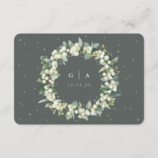 Kleine Groene Snowberry+Eucalyptus Bruiloft Detail Informatiekaartje (Achterkant)
