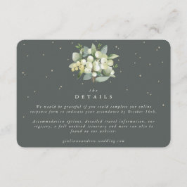 Kleine Groene Snowberry+Eucalyptus Bruiloft Detail Informatiekaartje